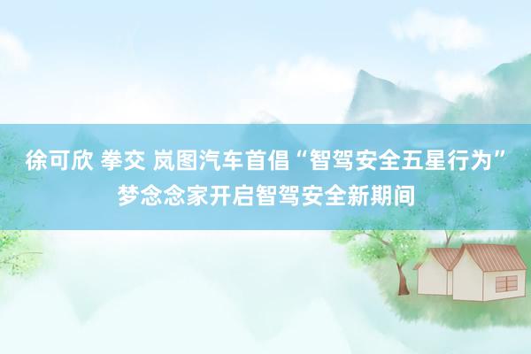 徐可欣 拳交 岚图汽车首倡“智驾安全五星行为”梦念念家开启智驾安全新期间